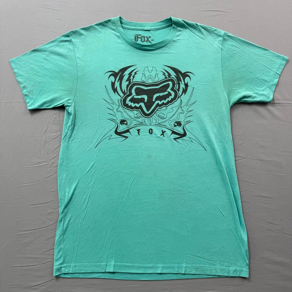 Fox Racing‎ Mens Graphic T-Shirt Teal Green Logo Short Sleeve Size M Motocross